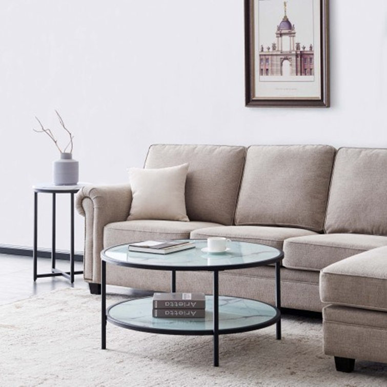 Orren Ellis Glass Coffee Table With Large Storage Space Modern Style